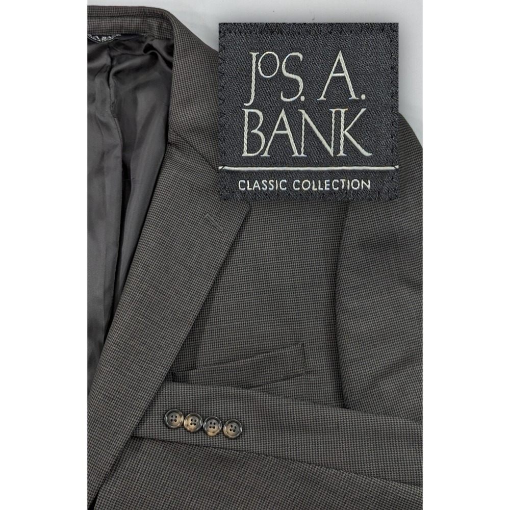Jos. Bank Blazer Coat Sport Suit Jacket Wool Mini Hounds tooth Black Gray 46R